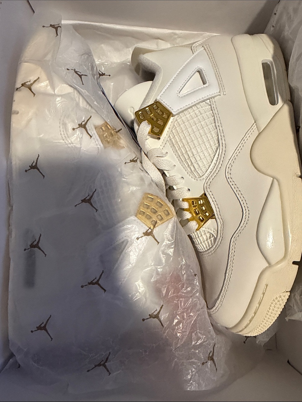 Jordan Women’s Retro 4 White with Gold Accents